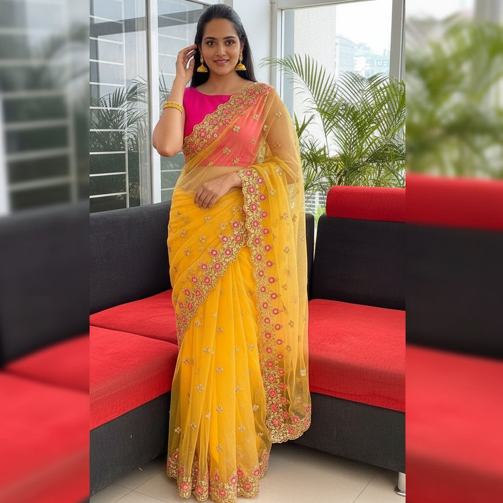 Special Net Saree with Exquisite Embroidered Work – Elegant Party Wear Saree