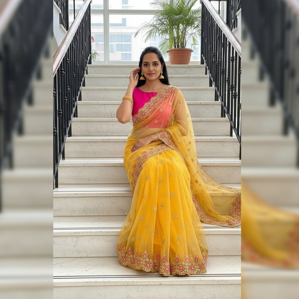 Special Net Saree with Exquisite Embroidered Work – Elegant Party Wear Saree