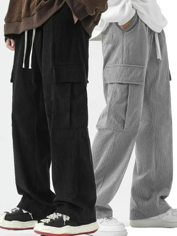 Men’s Corduroy Cargo Pants – Pack of 2 | Stylish Cotton Blend Solid Casual Pants for Men