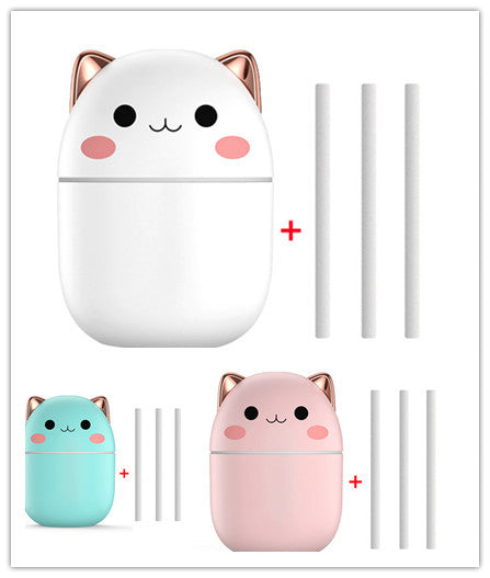 Three cute cat-shaped USB drives in white, pink, and blue on a white background.
