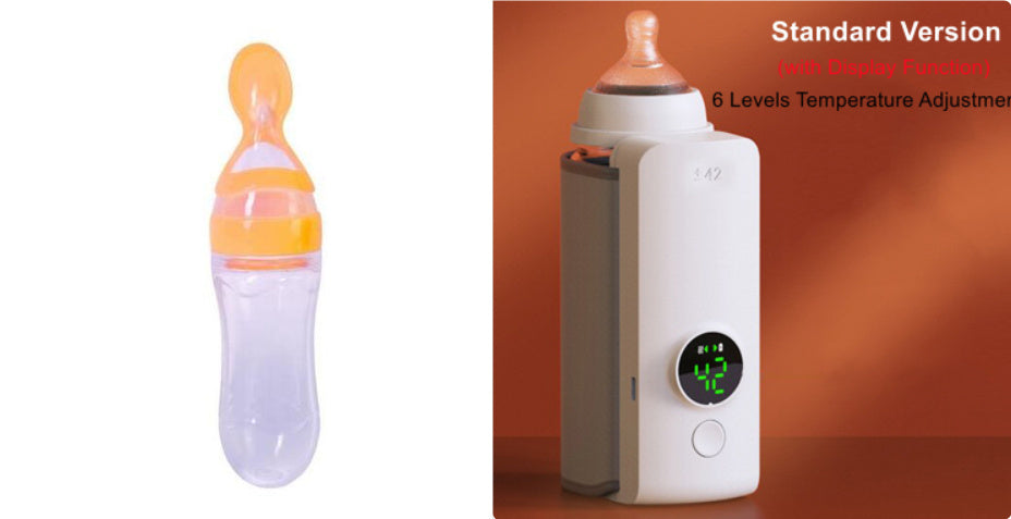 Baby bottle with temperature control device on a white background