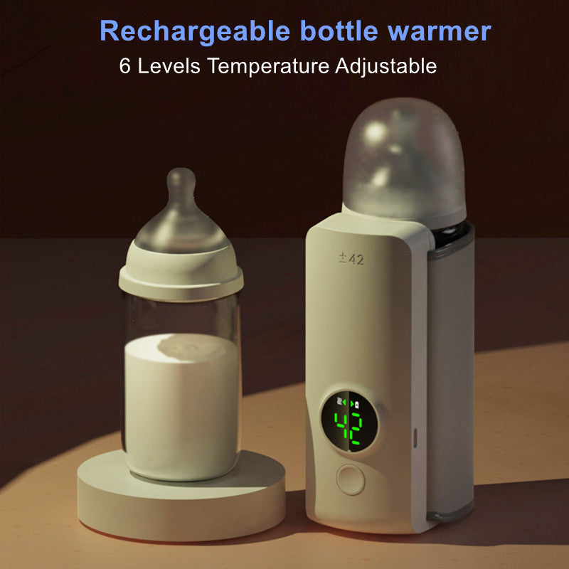 Rechargeable bottle warmer with digital display on a dark background