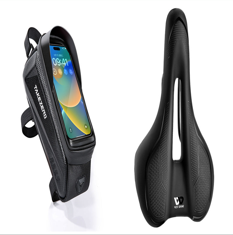 Black bicycle saddle with digital display on a white background