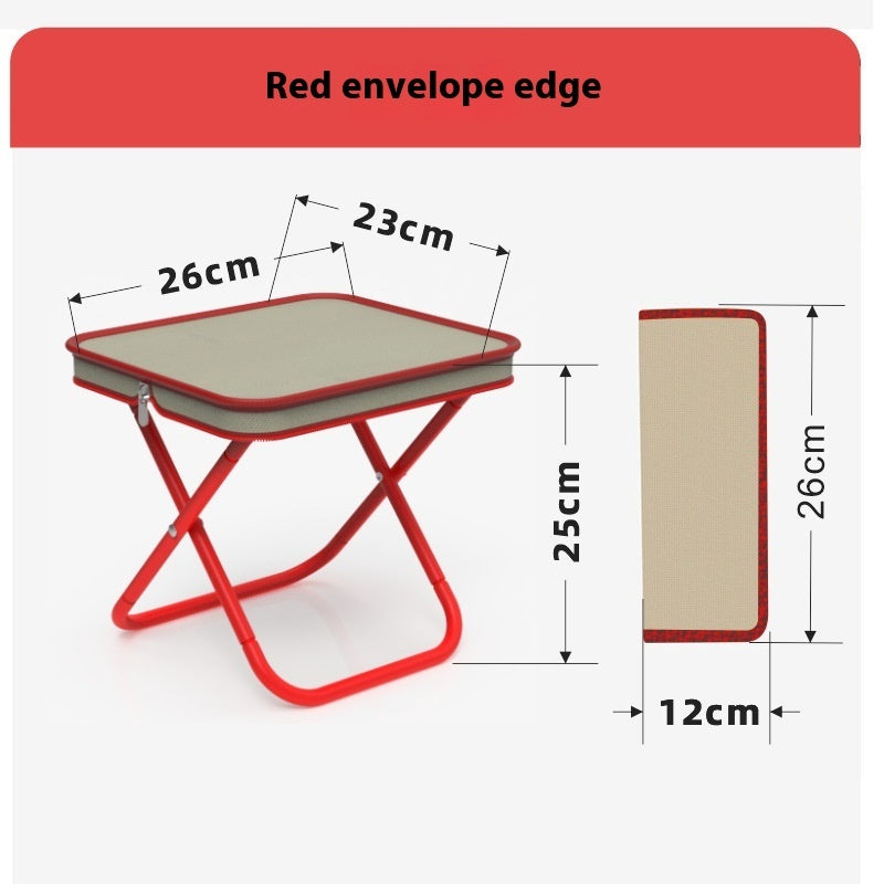 Measurement chart of a small folding table with dimensions labeled.