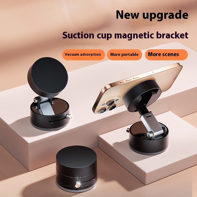 Suction cup magnetic bracket with smartphone attachment on a neutral background