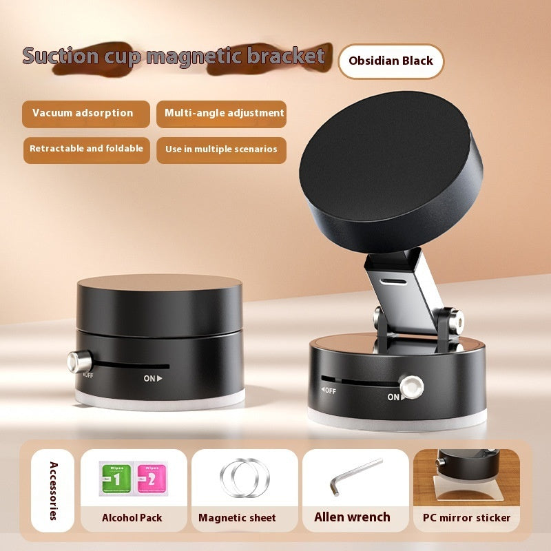 Suction cup magnetic bracket with black finish on a beige background