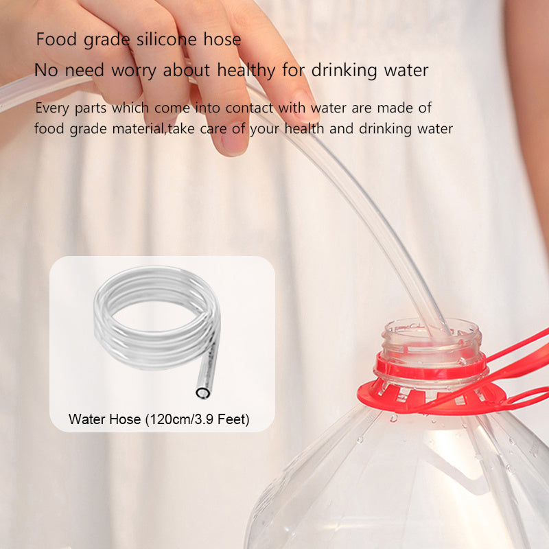 Food grade silicone hose being used with a container, highlighting its safety for drinking water.