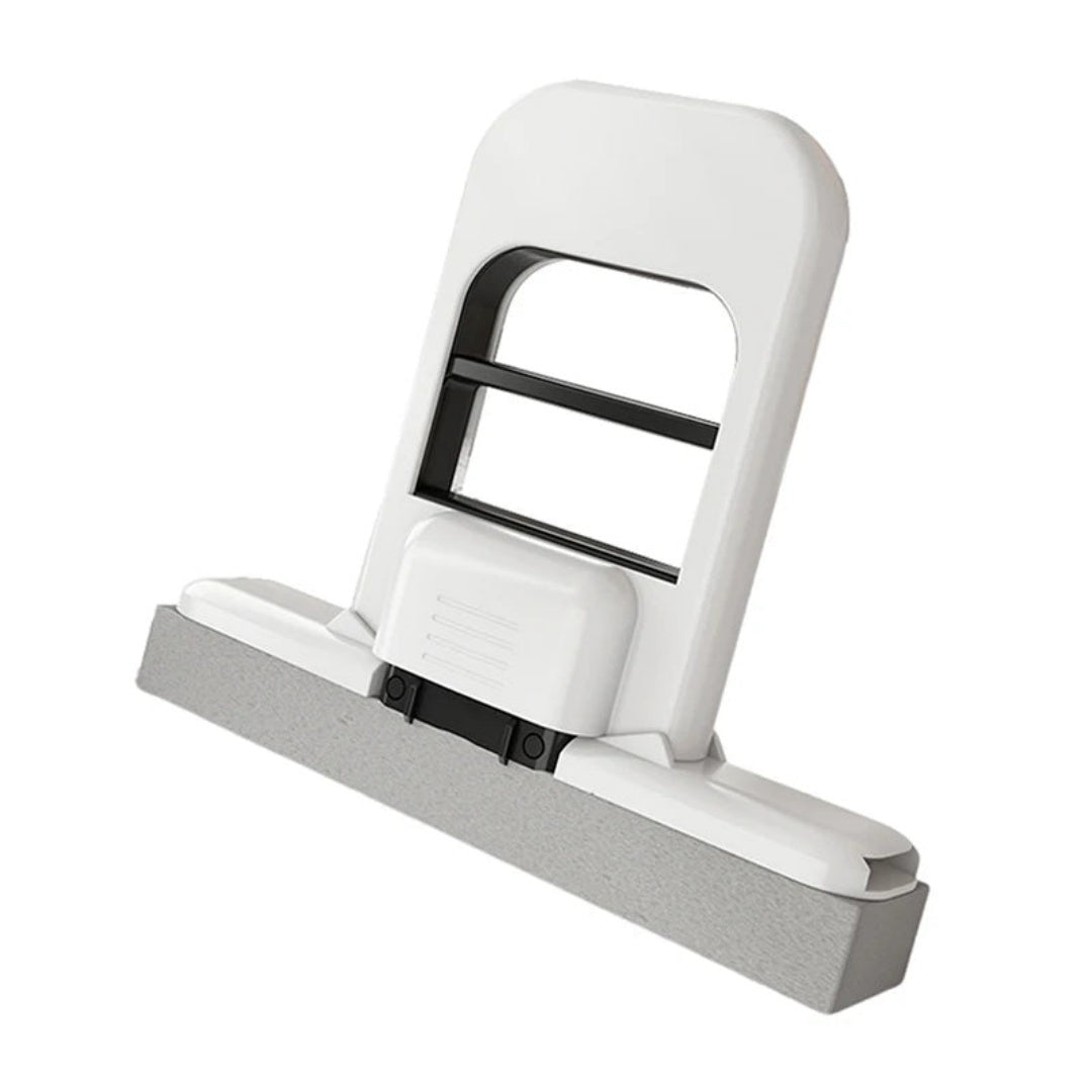 White squeegee with black handle on a white background
