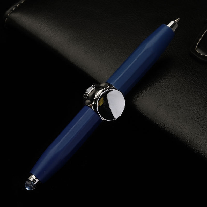 Blue pen with silver cap on a black background