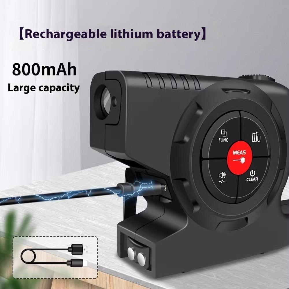 Black electronic device with rechargeable lithium battery feature on a white surface.