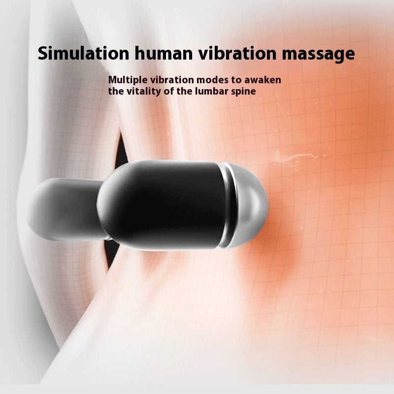 Massage device being used on a person's back with text about human vibration massage.