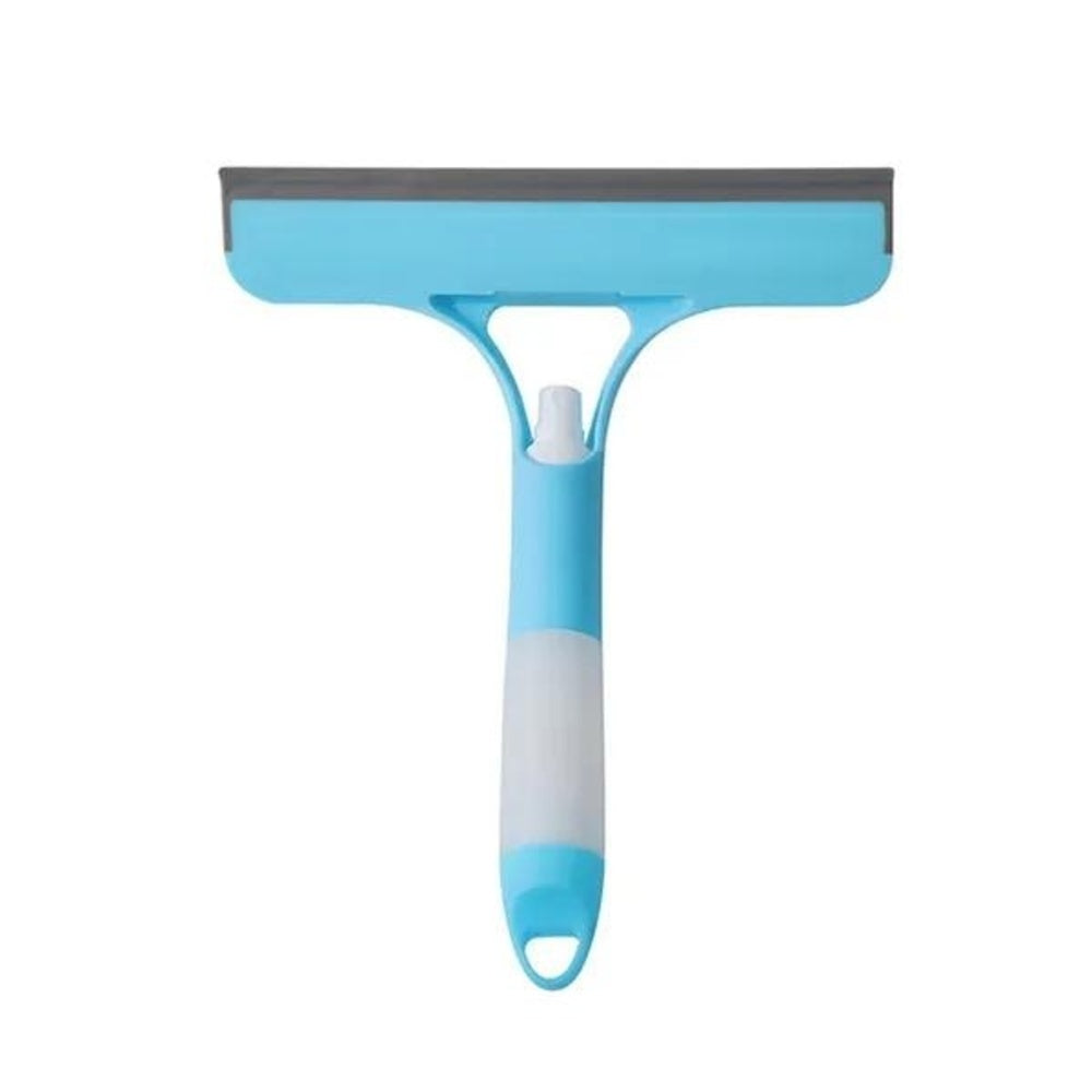 Blue squeegee with a white handle on a white background