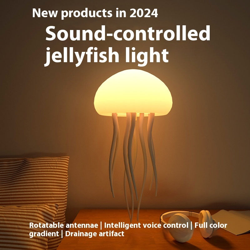 Sound-controlled jellyfish light with text about new products in 2024