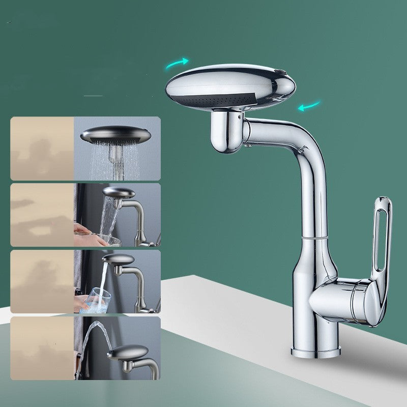 Chrome kitchen faucet with multiple water flow options on a green background