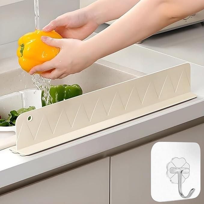 Person washing a yellow bell pepper over a white kitchen sink with a沥水架 (draining rack) in the foreground.