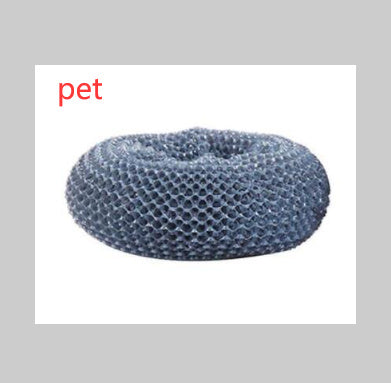 Blue donut-shaped pet toy with 'pet' text above on a gray background