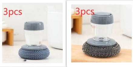 Two views of a gray and clear cleaning brush with a base on a white background.
