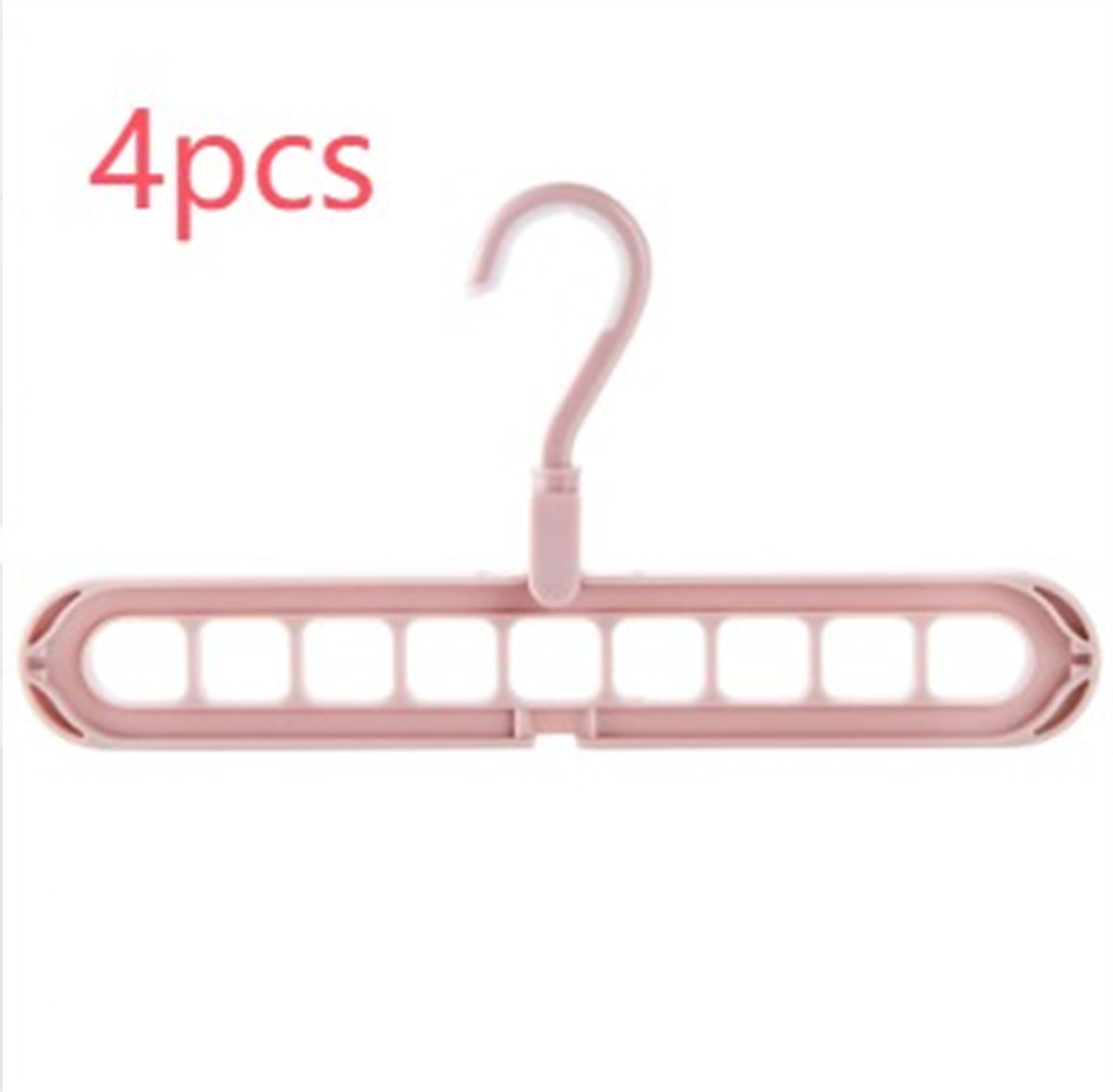 Pink hanger with four hooks on a white background