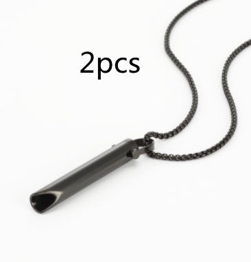Black cylindrical pendant on a chain with '2pcs' text on a white background