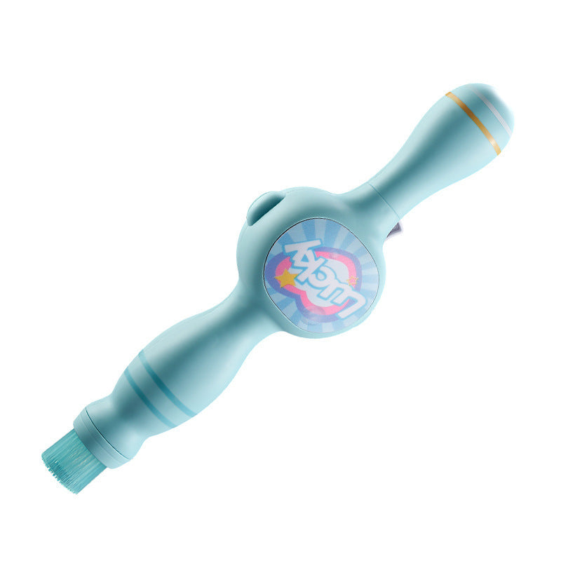 Light blue cleaning tool with a colorful logo on a white background