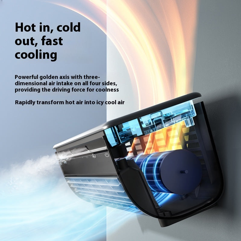 Air cooler with cooling effect and text on a gray background