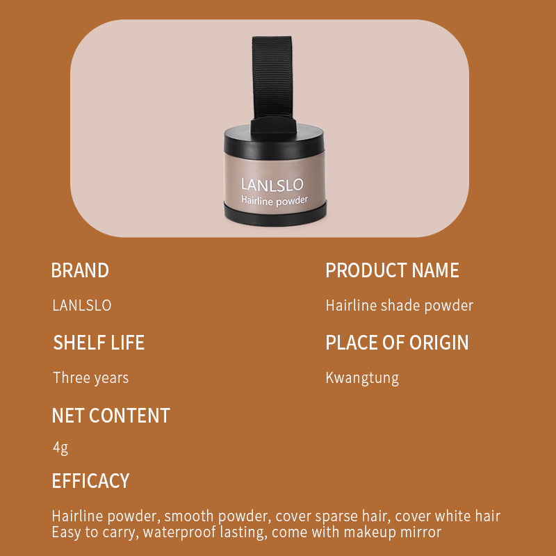 LANLSLO hairline shade powder with product details on a brown background