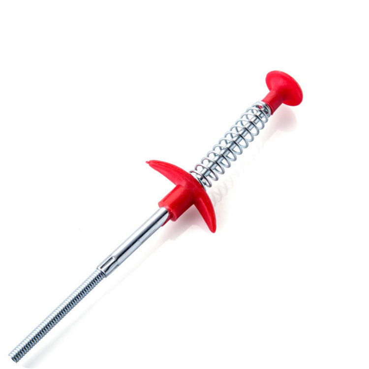Red and silver tool with a spring mechanism on a white background