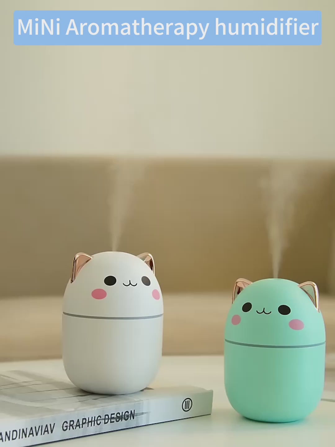 Cute Cat Air Humidifier Ultra Silent USB Aromatherapy Purifier