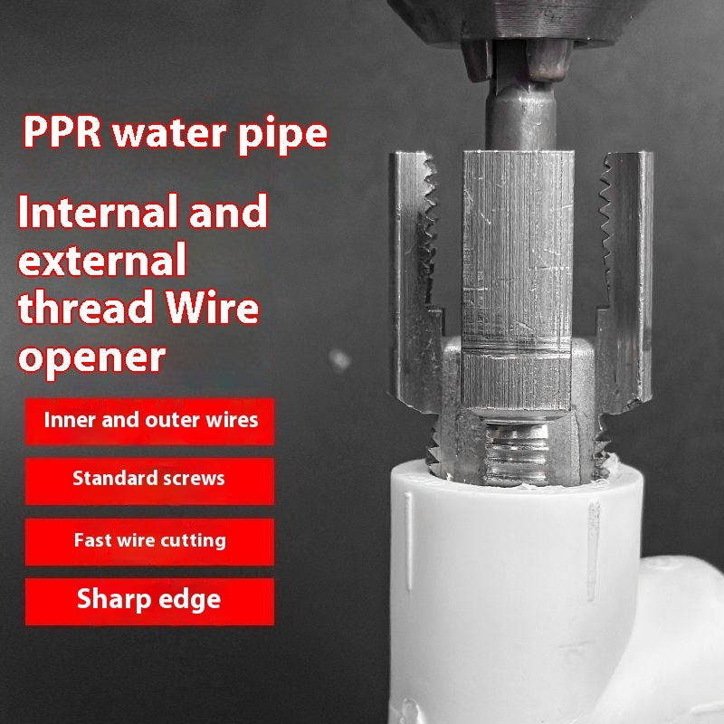 PPR water pipe with internal and external thread wire opener on a dark background